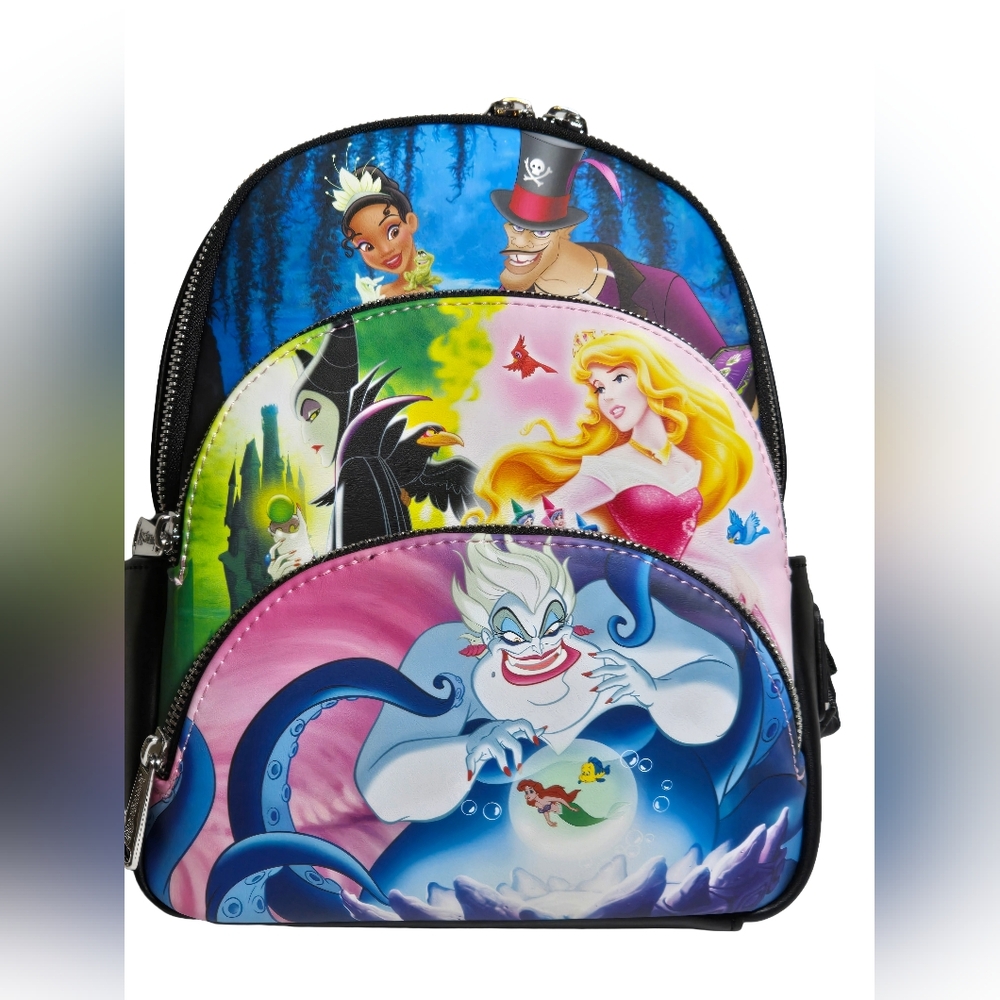 Loungefly Disney Princesses vs Villains Triple Pocket Backpack NWT